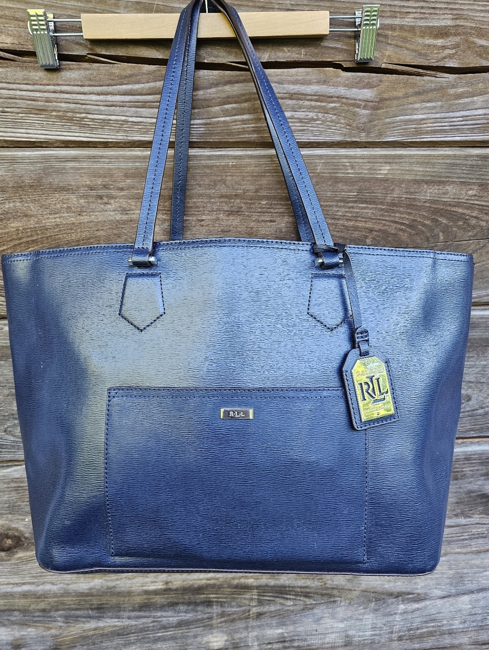 Ralph Lauren RLL Navy Leather Tote Bag